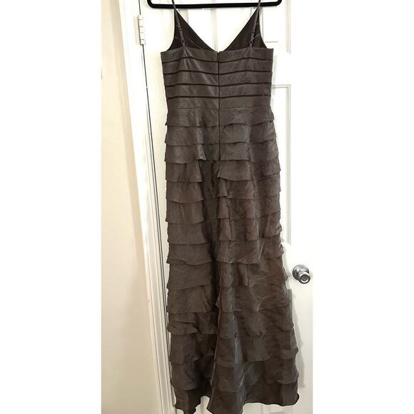 ADRIANNA PAPELL Tiered Ruffle Evening Maxi Dress Brown Formal Dressy - Sz 10 - Picture 2 of 4